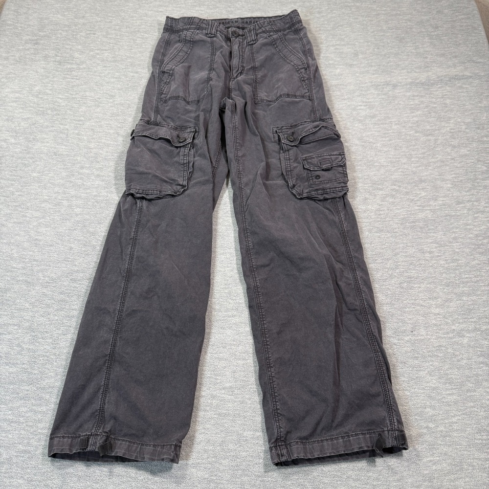 American‎ Eagle Pants Women 2 Baggy Jogger Grey High Rise Cargo Multi Pocket Y2K